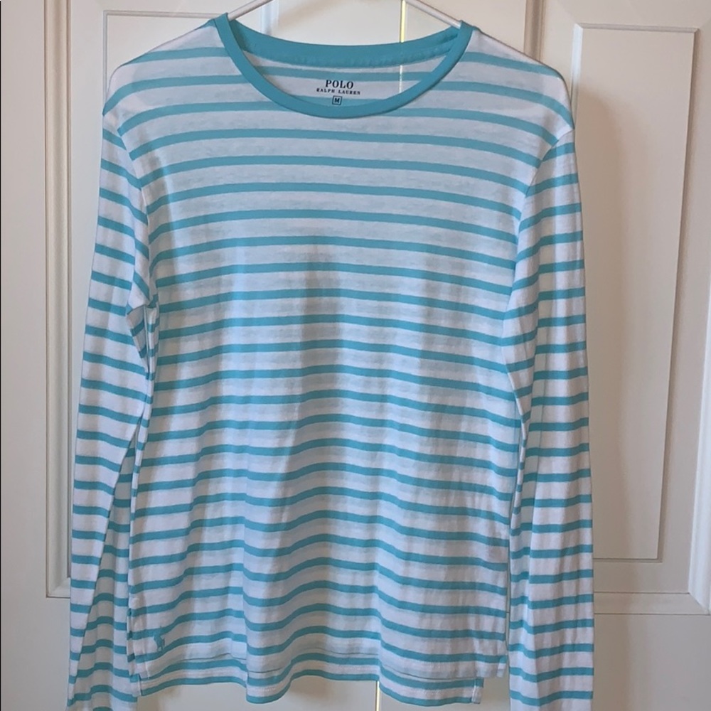 Teal / white striped Ralph Lauren Polo shirt